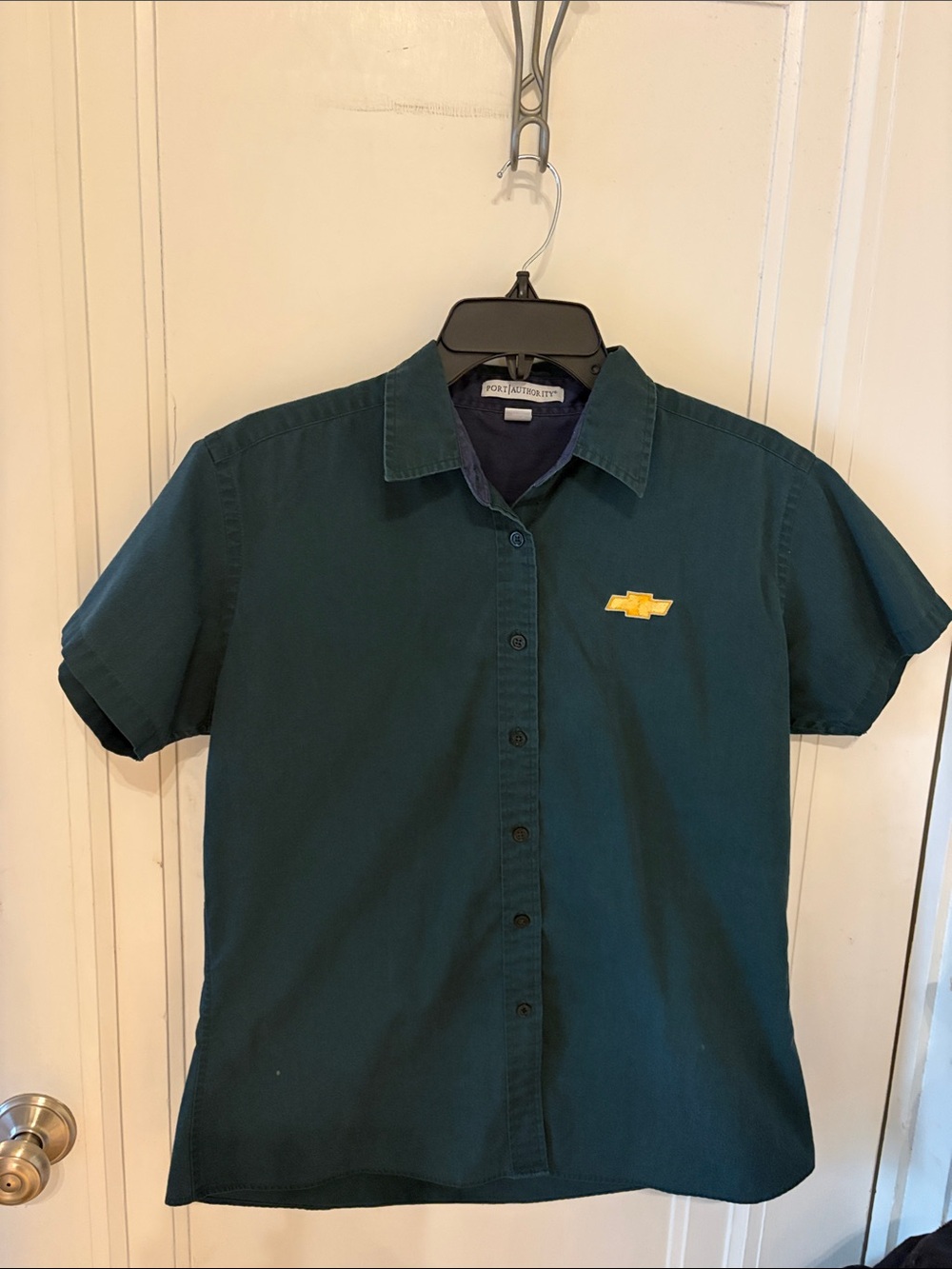 women's Port Authority Dark Green Short-Sleeve Button up Shirt w/ chevrolet logo